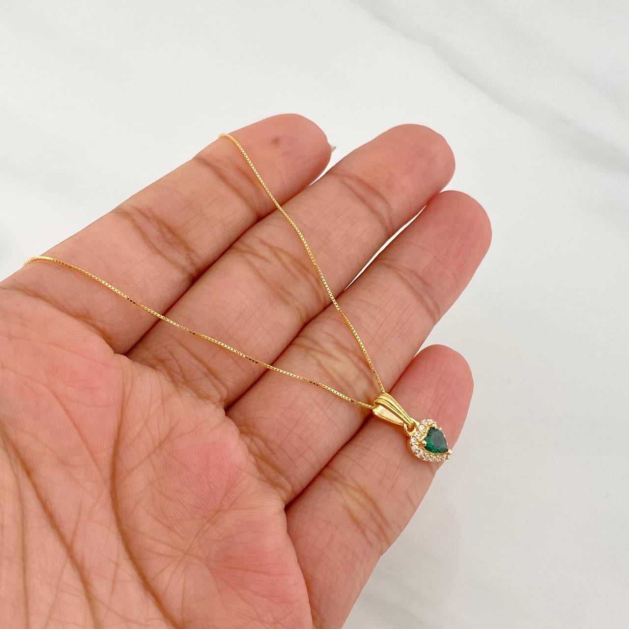 Set Cadena Veneciana + Dije Halo Corazón / 1.8g / 16 in Oro Amarillo 18K