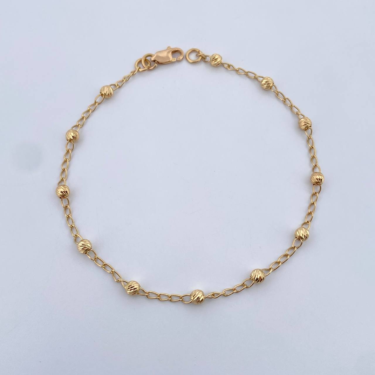 Bracelet Military Type Spike 1.8gr / 18.2cm / 3mm Beads Diamond Cut 18K Yellow Gold $