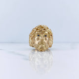 Jesus Face Ring 10.55gr / Size 8 3/4 / Blue Zircons 18K Yellow Gold $