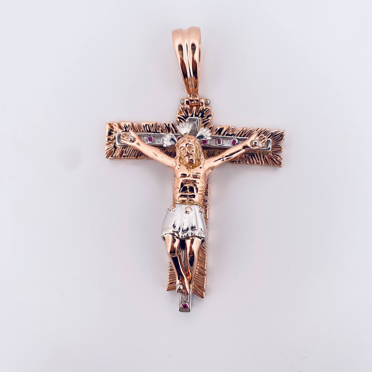 Pendant Miraculous Cross of Buga 56.55gr / 7.6cm / Fuchsia Zircons Two 18K White and Rose Gold $