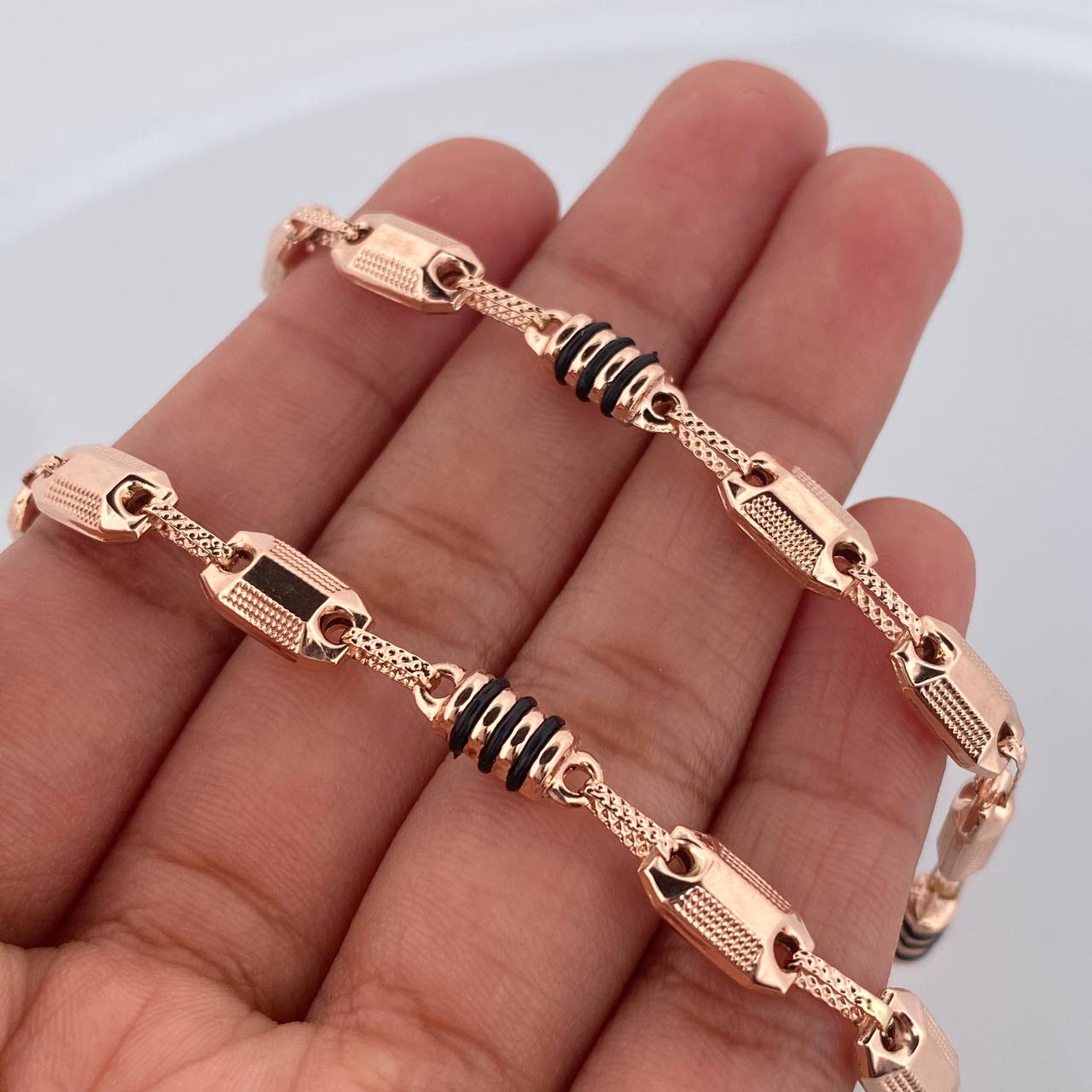 Rustic Chain 14.05gr / 60cm / 5.7mm Black Rubber 18K Rose Gold &