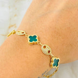 Bracelet GC Clover Green 6.5gr / 7 1/4 in / 18K Yellow Gold Nac.Esp. *