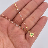 Flower Mirror Chain Set /1.1gr/17.7in/2.0mm + Pendant Clover/0.35gr/0.6in Green Zircon 18K Gold (Offer) $