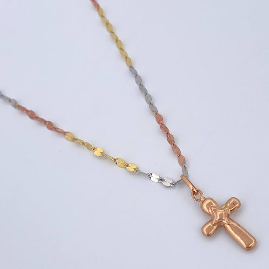 Flower Mirror Chain Set /1.1gr/17.7in/1.7mm + Pendant Cross/0.4gr/0.8in Stamped 18K Gold (Offer) $