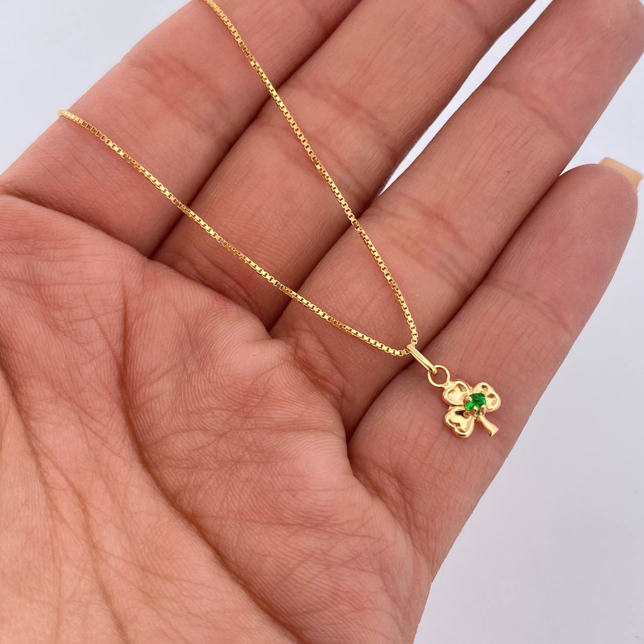 Venetian Chain Set /1.85gr/45 cm /0.3 mm + Clover Pendant /0.35gr/1cm Green Zircon 18K Gold (Offer) $