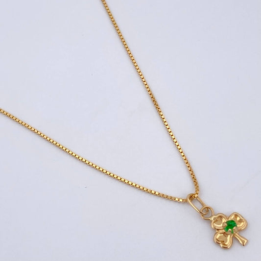 Venetian Chain Set /1.85gr/45 cm /0.3 mm + Clover Pendant /0.35gr/1cm Green Zircon 18K Gold (Offer) $