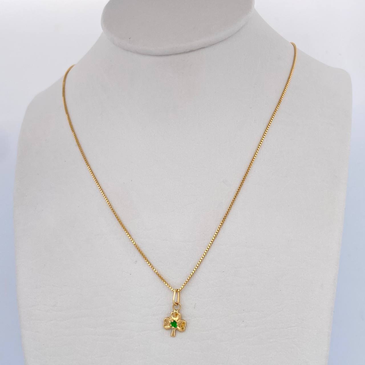 Venetian Chain Set /1.85gr/45 cm /0.3 mm + Clover Pendant /0.35gr/1cm Green Zircon 18K Gold (Offer) $