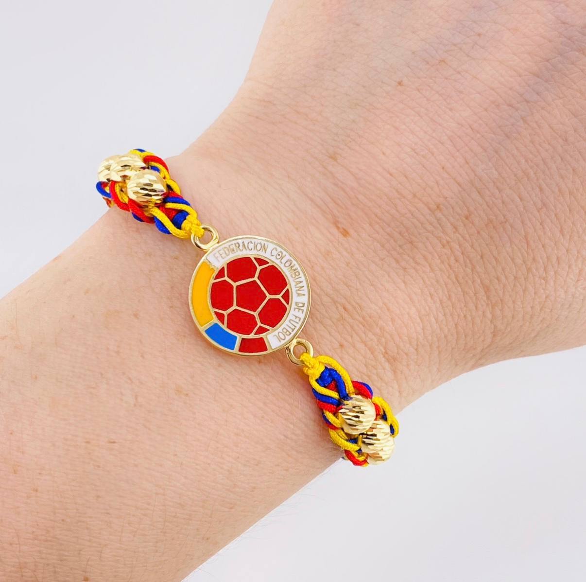 Tricolor Woven Bracelet Shield Selection Diamond Cut Beads 6Mm / 6 Units Yellow Gold 18K