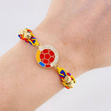 Tricolor Woven Bracelet Shield Selection Diamond Cut Beads 6Mm / 6 Units Yellow Gold 18K