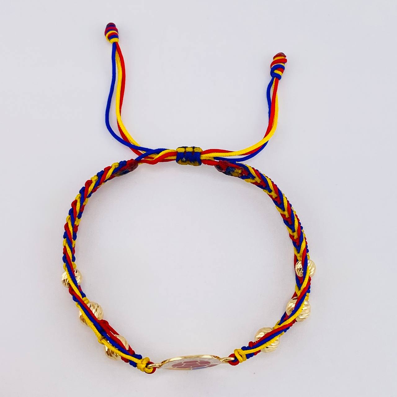 Pulsera Tejida Tricolor Escudo Selección Bolas Diamantadas 5Mm - 6Mm / 6 Und Oro Amarillo 18K