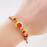 Pulsera Tejida Tricolor Escudo Selección Bolas Diamantadas 5Mm - 6Mm / 6 Und Oro Amarillo 18K