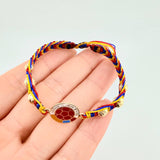 Pulsera Tejida Tricolor Escudo Selección Bolas Diamantadas 5Mm - 6Mm / 6 Und Oro Amarillo 18K