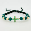 Green Woven Bracelet 6 Beads 5mm Bubble Cross Emerald 43pts 18K Yellow Gold