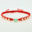 Red Woven Bracelet 8 4mm Beads Emerald Cube 28pts Yellow Gold 18K