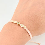 Pink Woven Bracelet 4 Beads 4mm Emerald Spark 23pts 18K Yellow Gold