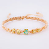 Pink Woven Bracelet 4 Beads 4mm Emerald Spark 23pts 18K Yellow Gold