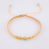 Pink Woven Bracelet 4 Beads 4mm Emerald Spark 23pts 18K Yellow Gold