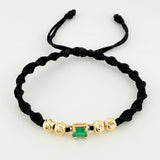 Black Woven Bracelet 4 5mm Beads Emerald Cube 60pts Yellow Gold 18K