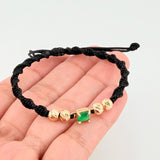 Black Woven Bracelet 4 5mm Beads Emerald Cube 60pts Yellow Gold 18K