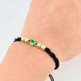 Black Woven Bracelet 4 5mm Beads Emerald Cube 60pts Yellow Gold 18K