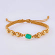 Pulsera Tejida Café 6 Balines 5mm Cubo Esmeralda 60pts Oro Amarillo 18K