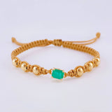 Pulsera Tejida Café 6 Balines 5mm Cubo Esmeralda 60pts Oro Amarillo 18K