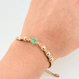 Pulsera Tejida Café 6 Balines 5mm Cubo Esmeralda 60pts Oro Amarillo 18K