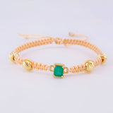 Pink Woven Bracelet 4 6mm Beads Emerald Cube 60pts Yellow Gold 18K