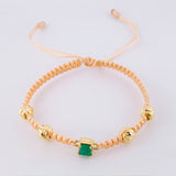 Pink Woven Bracelet 4 6mm Beads Emerald Cube 60pts Yellow Gold 18K