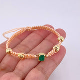 Pink Woven Bracelet 4 6mm Beads Emerald Cube 60pts Yellow Gold 18K