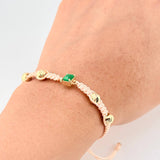 Pink Woven Bracelet 4 6mm Beads Emerald Cube 60pts Yellow Gold 18K
