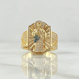 Anillo San Judas Sello Rectangulo 10gr / T10 / Texturizado Circones Blancos Verdes Oro Amarillo 18K ©