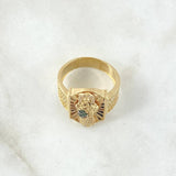 Anillo San Judas Sello Rectangulo 10gr / T10 / Texturizado Circones Blancos Verdes Oro Amarillo 18K ©