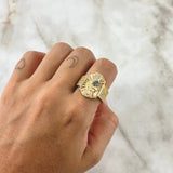 Anillo San Judas Sello Rectangulo 10gr / T10 / Texturizado Circones Blancos Verdes Oro Amarillo 18K ©