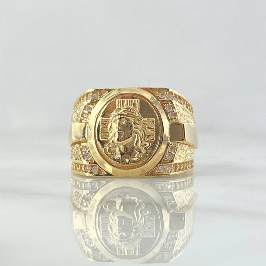 Cross Ring Face of Christ 10.5gr / Size 9 1/2 / Textured White Zircons 18K Yellow Gold ©