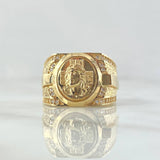 Cross Ring Face of Christ 10.5gr / Size 9 1/2 / Textured White Zircons 18K Yellow Gold ©
