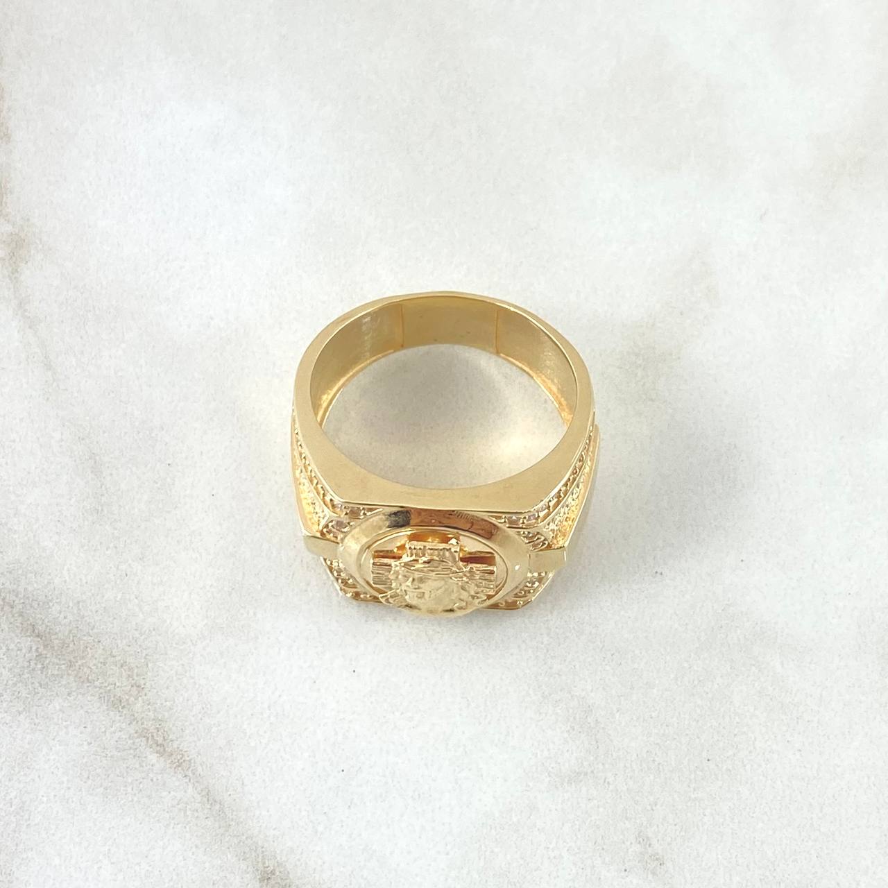 Cross Ring Face of Christ 10.5gr / Size 9 1/2 / Textured White Zircons 18K Yellow Gold ©