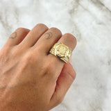 Cross Ring Face of Christ 10.5gr / Size 9 1/2 / Textured White Zircons 18K Yellow Gold ©