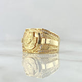 Cross Ring Face of Christ 10.5gr / Size 9 1/2 / Textured White Zircons 18K Yellow Gold ©
