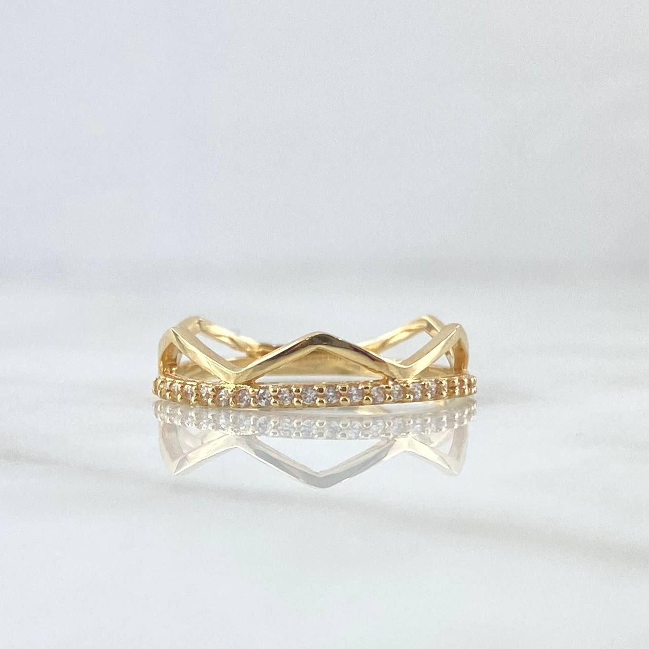 Tiara Ring in Triangle 1.85gr / T6 3/4 / White Zircons 18K Yellow Gold ©