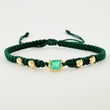 Green Woven Bracelet 4 Beads 4mm Emerald Cube 28pts 18K Yellow Gold