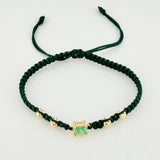 Green Woven Bracelet 4 Beads 4mm Emerald Cube 28pts 18K Yellow Gold