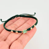 Green Woven Bracelet 4 Beads 4mm Emerald Cube 28pts 18K Yellow Gold