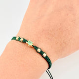Green Woven Bracelet 4 Beads 4mm Emerald Cube 28pts 18K Yellow Gold