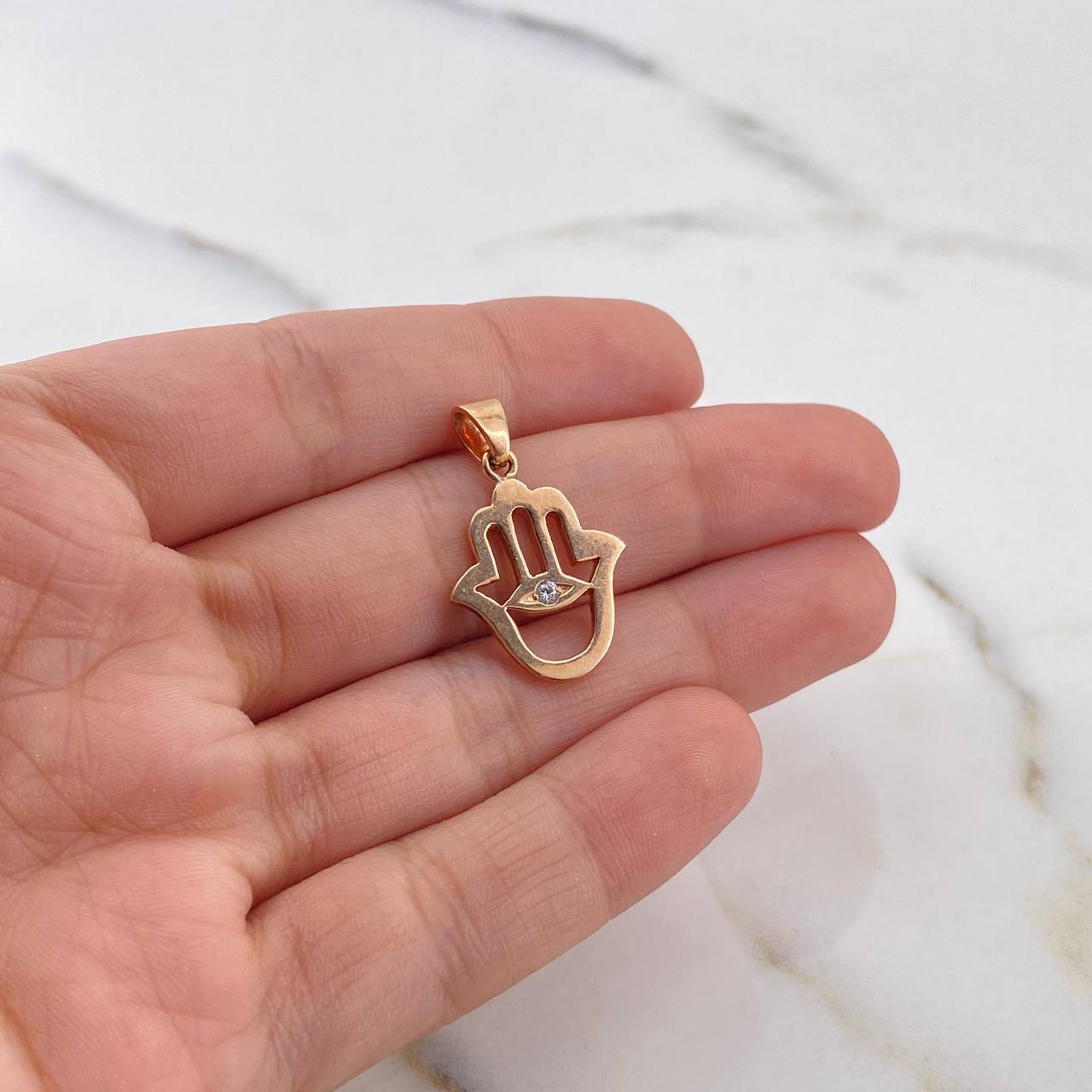 Dije Mano Hamsa 2.85gr / 2.5cm / Circon Blanco Oro Rosa 18K #