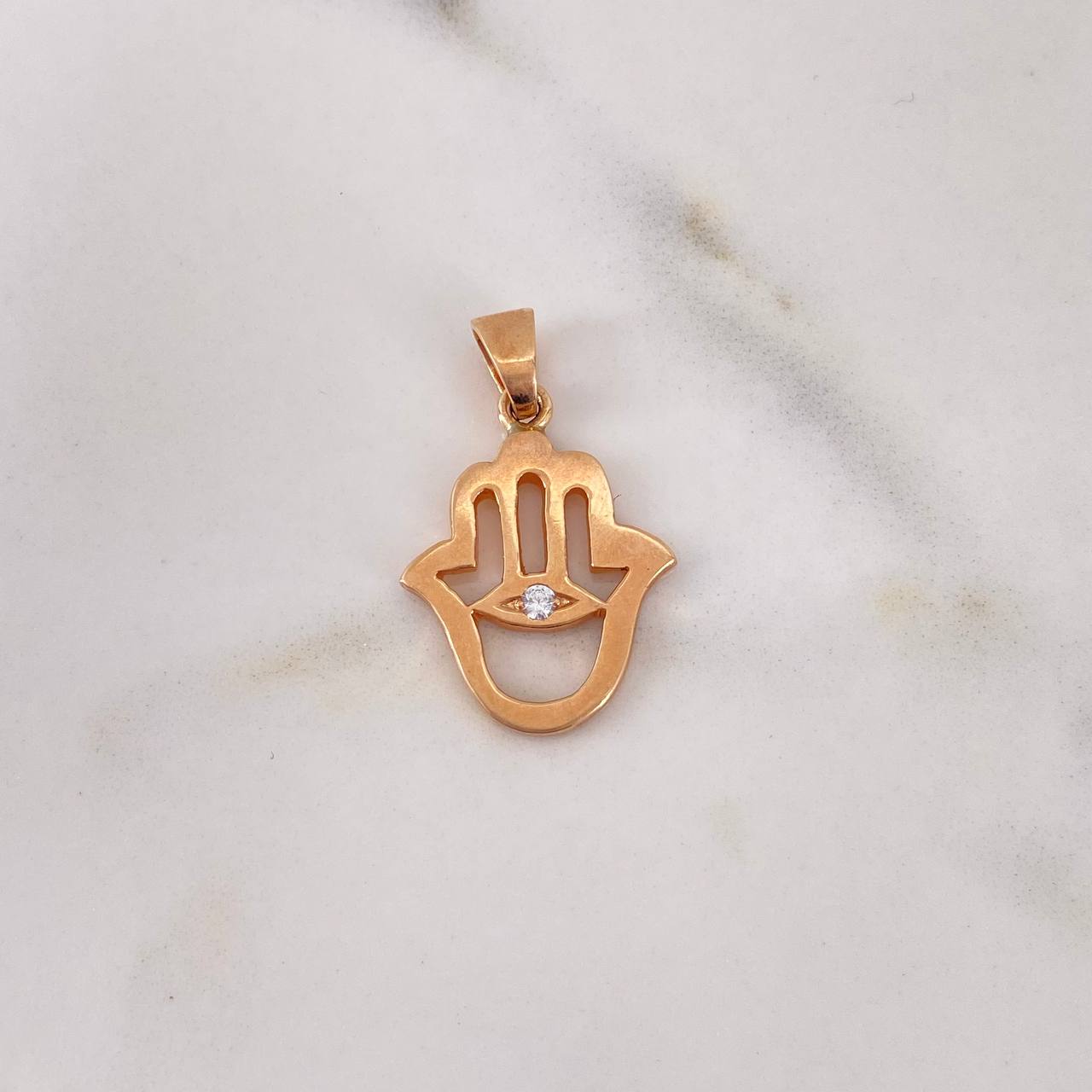 Dije Mano Hamsa 2.85gr / 2.5cm / Circon Blanco Oro Rosa 18K #