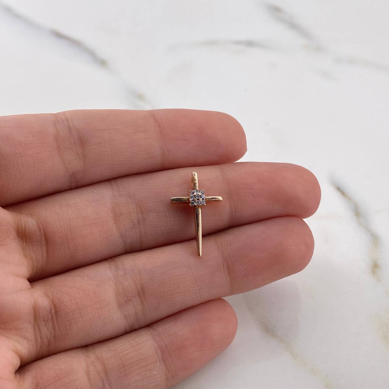 Pendant Cross 0.85gr / 1.8cm / White Zircons 18K Rose Gold #