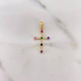Pendant Cross 1.25gr / 3cm / Colored Zircons 18K Yellow Gold &