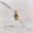 Dije Mano Hamsa 1.15gr / 2.2cm / Circones Negros Oro Amarillo 18K &