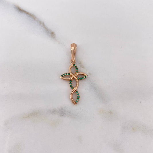 Dije Cruz Enlazada 1.5gr / 3.1cm / Circones Verdes Oro Rosa 18K $